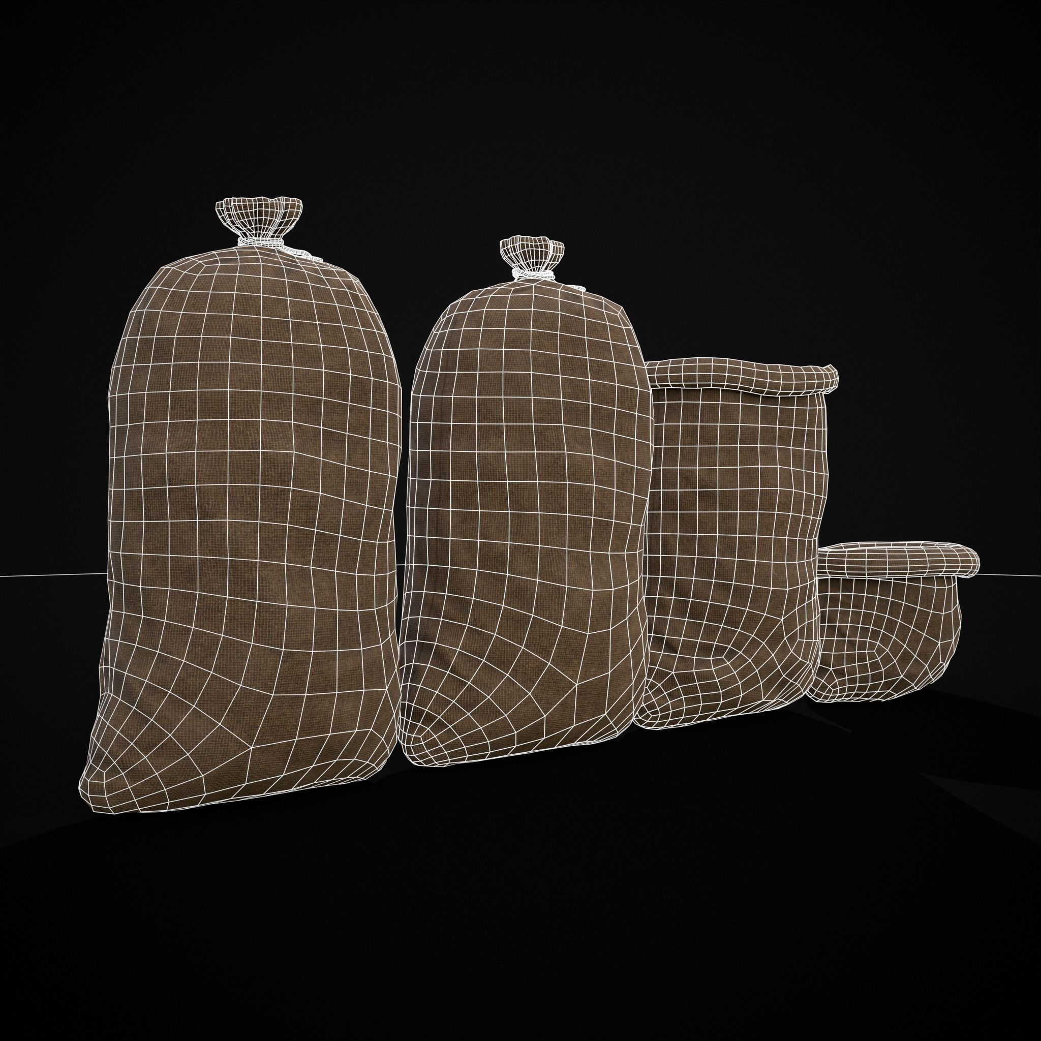 Burlap Sacks Storage Low-poly 3D model_4