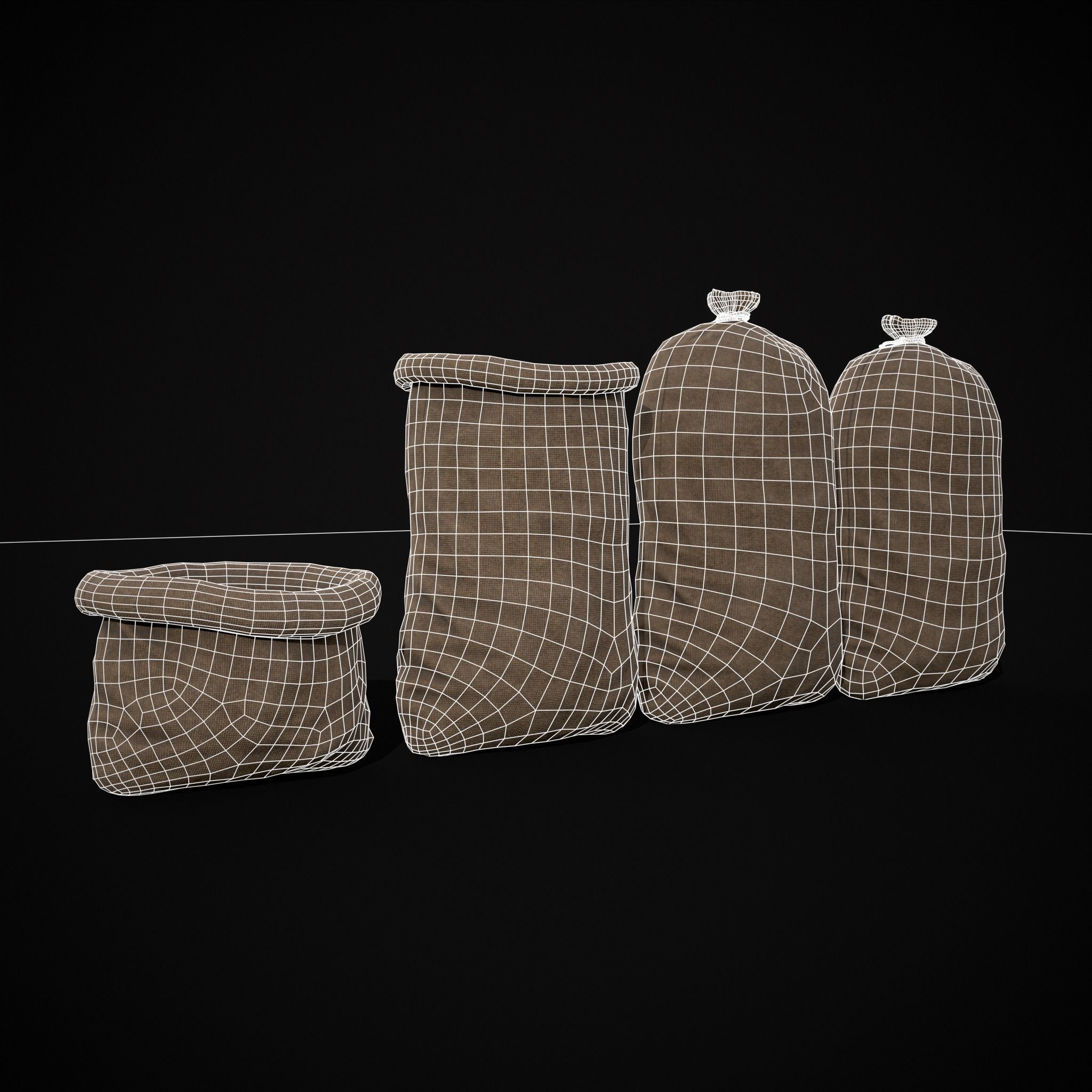 Burlap Sacks Storage Low-poly 3D model_2