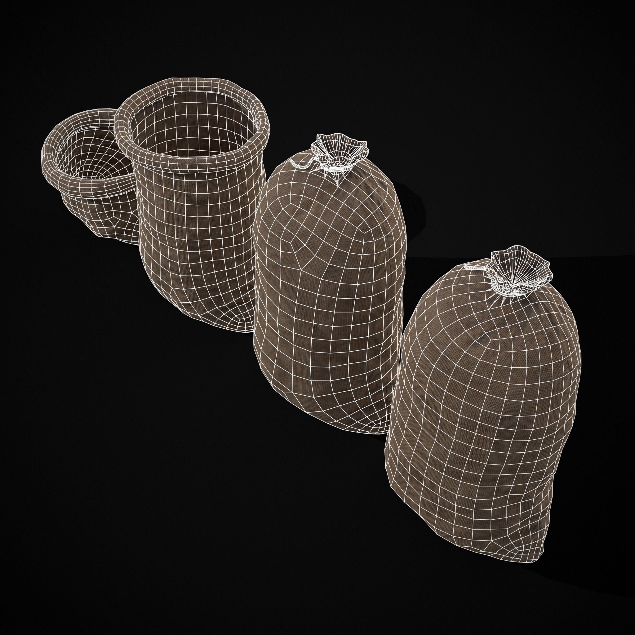 Burlap Sacks Storage Low-poly 3D model_16