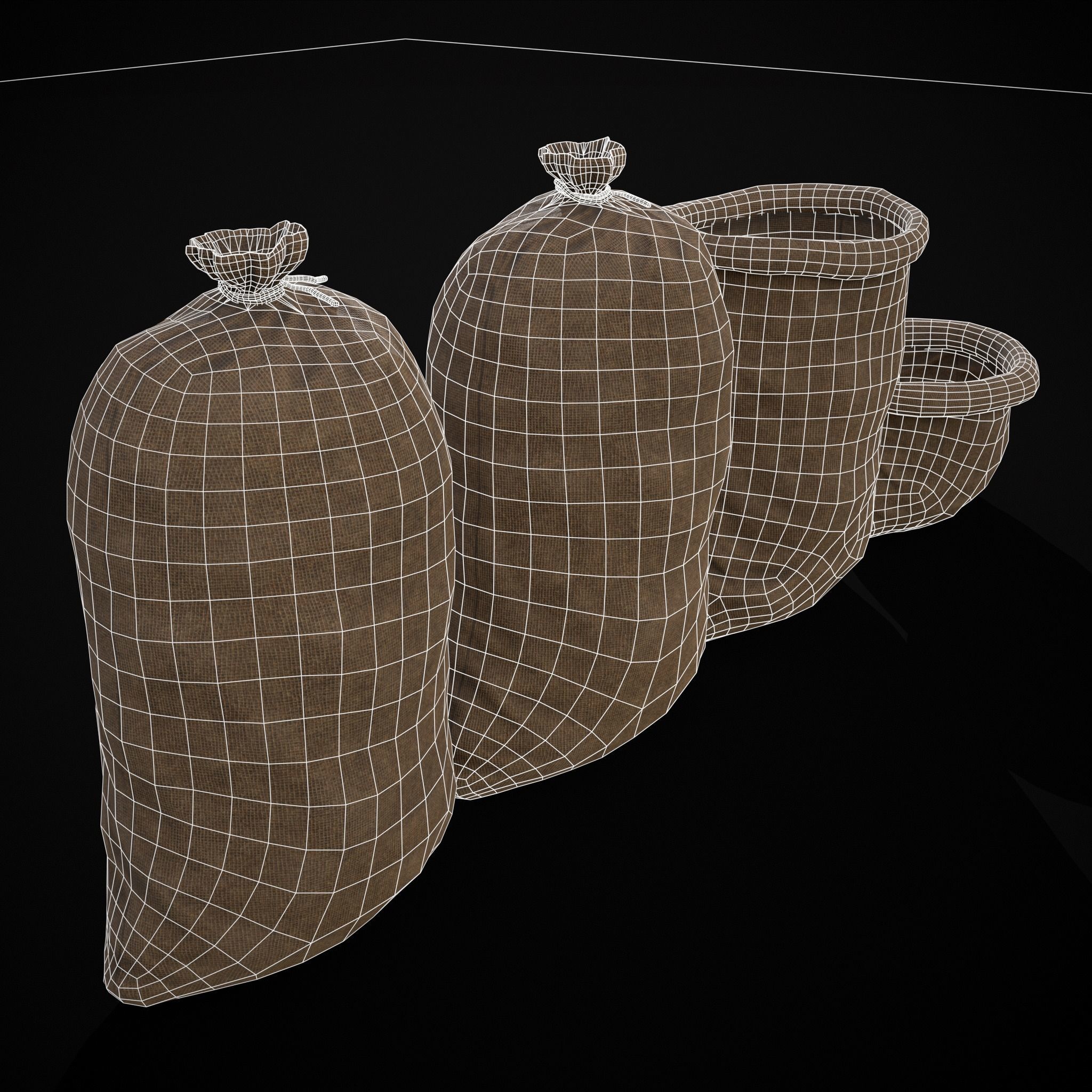 Burlap Sacks Storage Low-poly 3D model_14