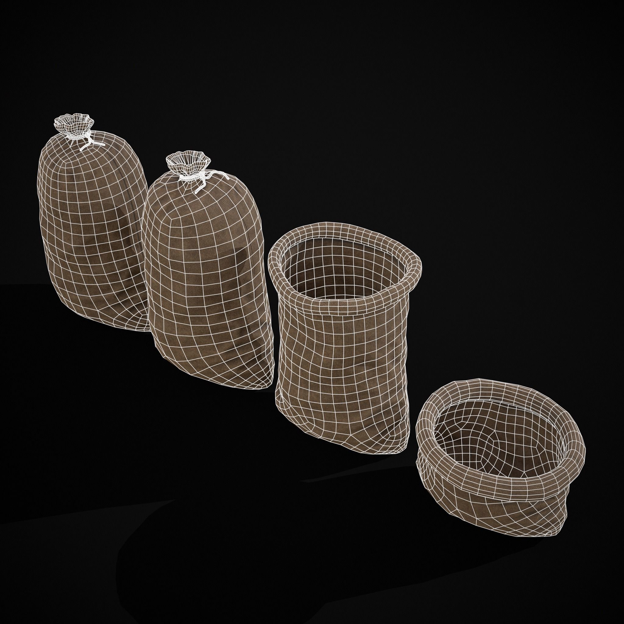 Burlap Sacks Storage Low-poly 3D model_6