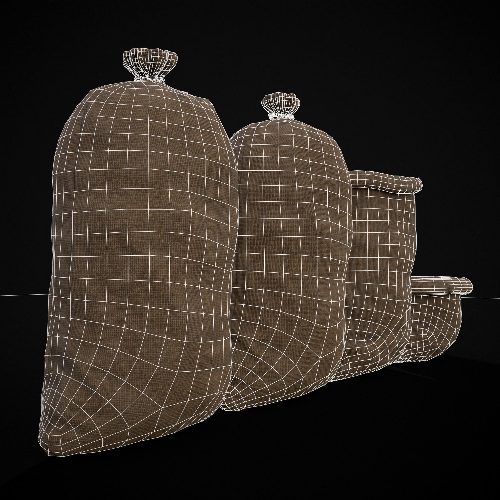Burlap Sacks Storage Low-poly 3D model_10