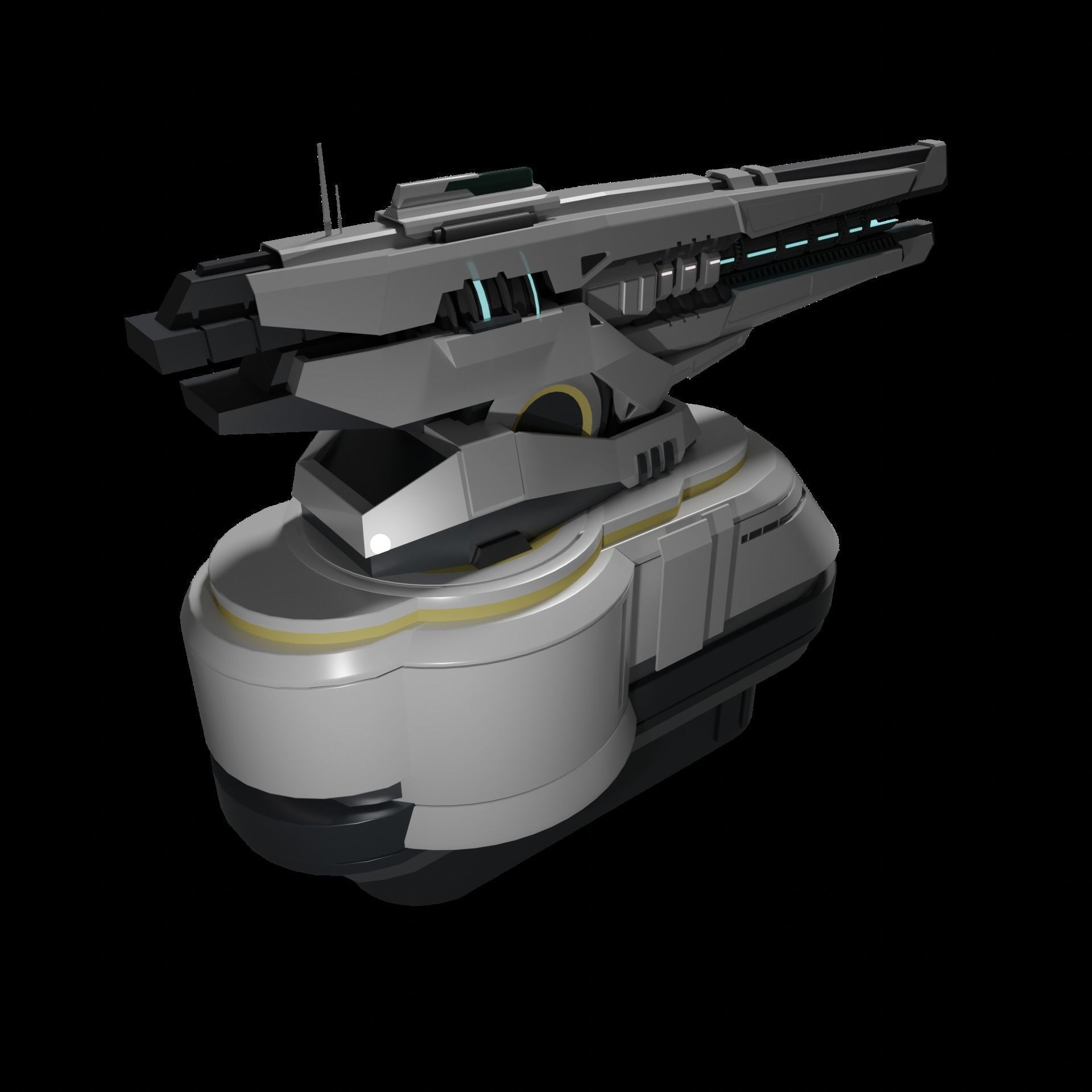 Sci-fi Rail Cannon Turret 3D model_8