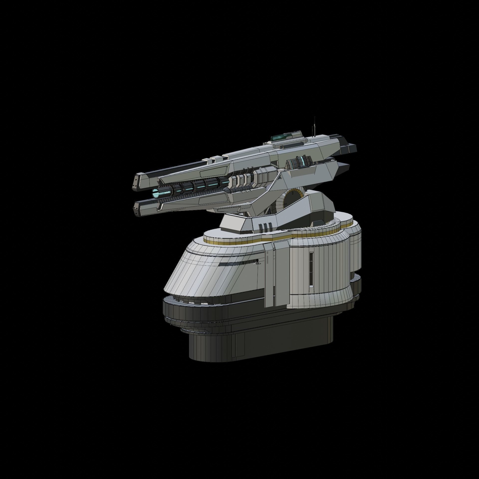 Sci-fi Rail Cannon Turret 3D model_7
