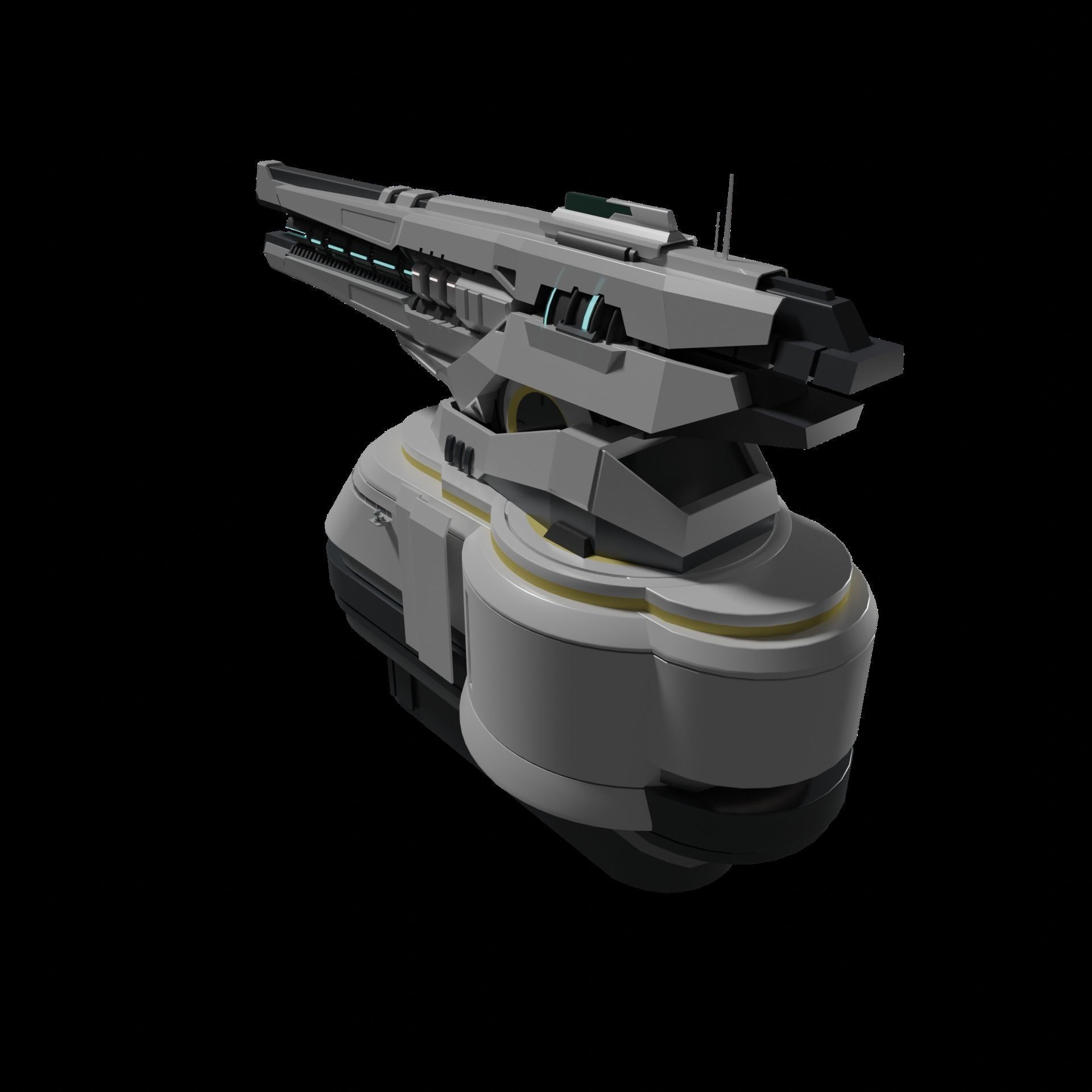 Sci-fi Rail Cannon Turret 3D model_4