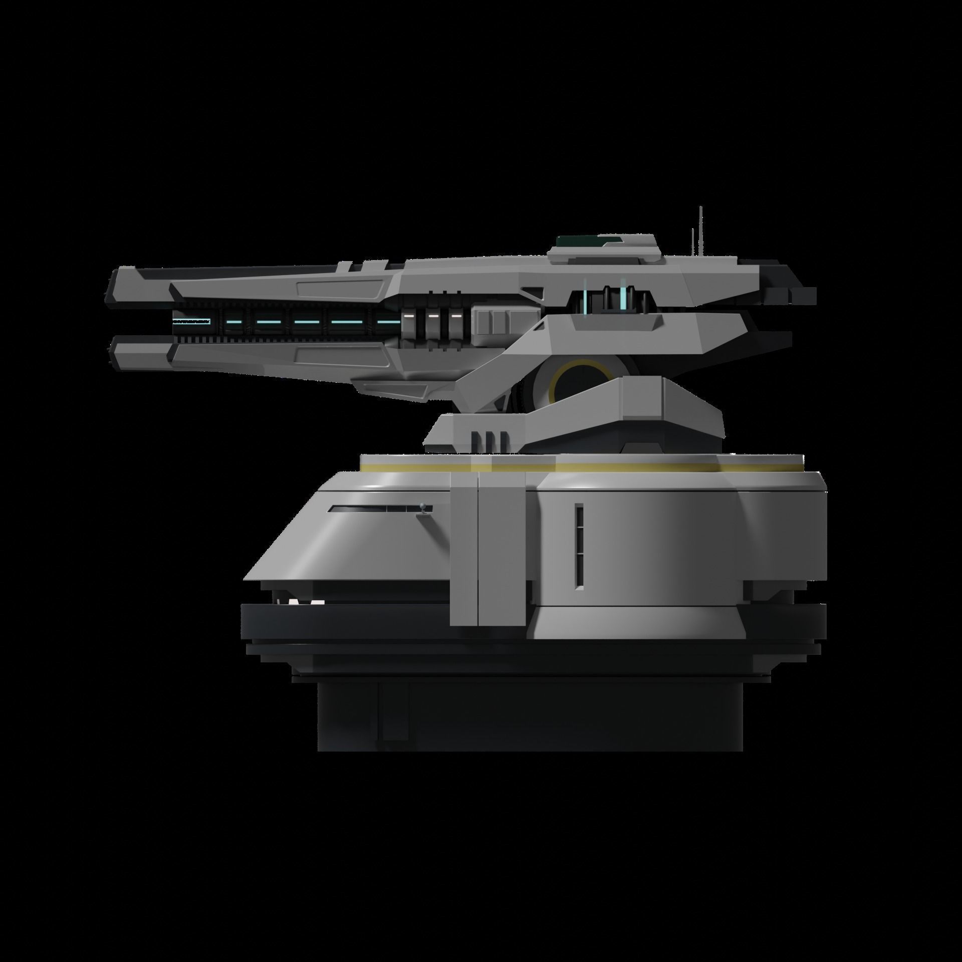 Sci-fi Rail Cannon Turret 3D model_6