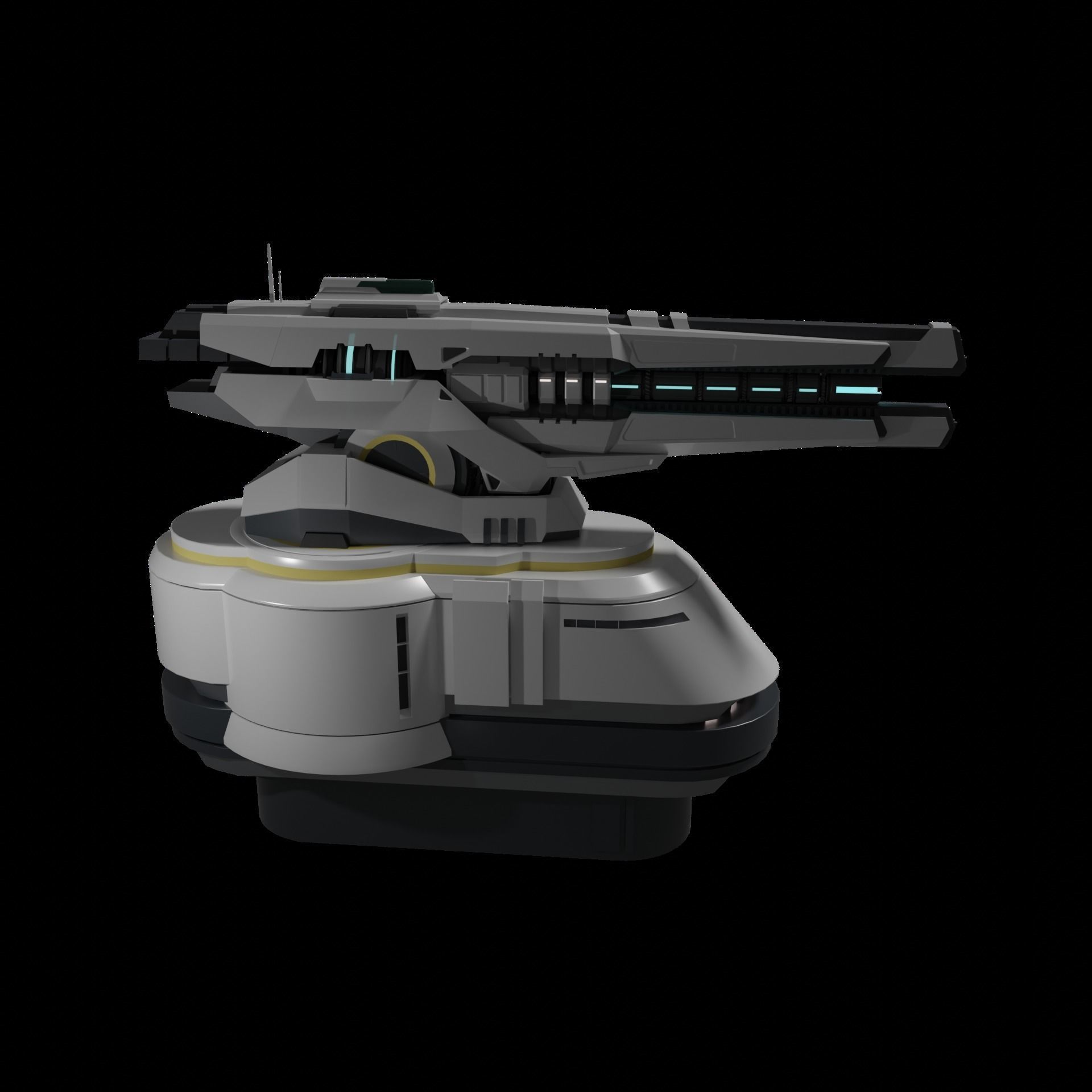 Sci-fi Rail Cannon Turret 3D model_2