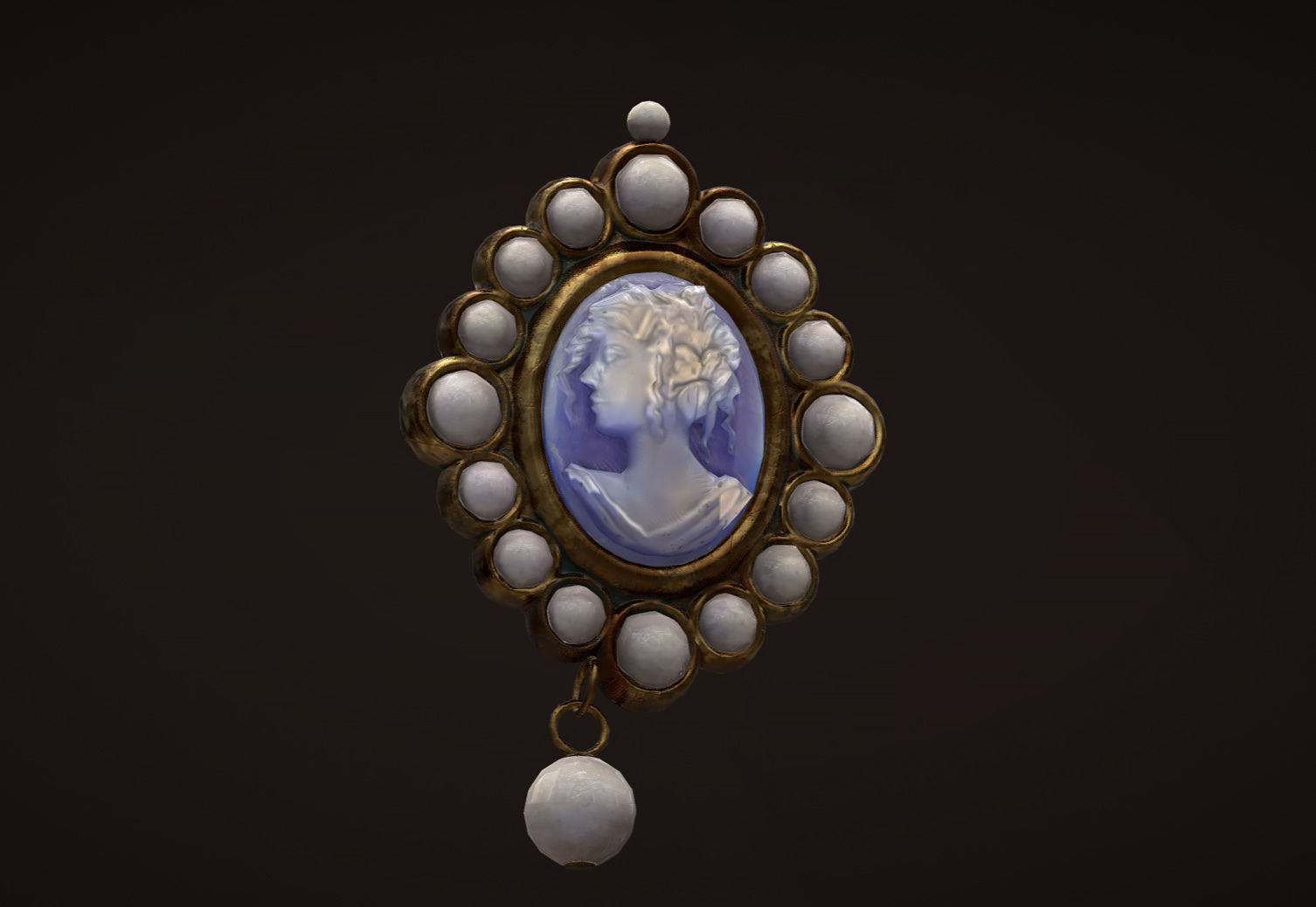 Cameo Brooch with Pearl Trim Low-poly 3D model_3