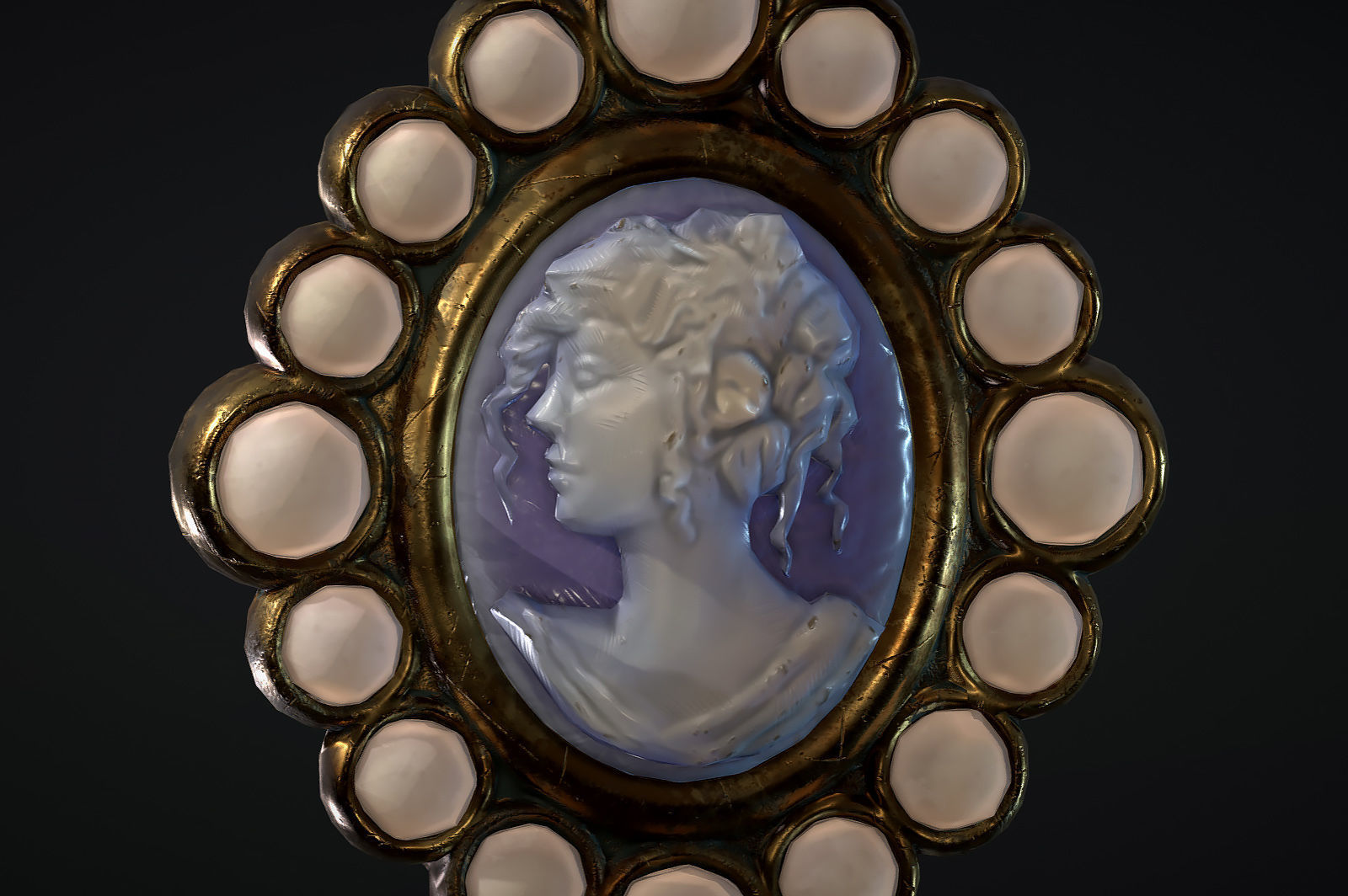 Cameo Brooch with Pearl Trim Low-poly 3D model_1