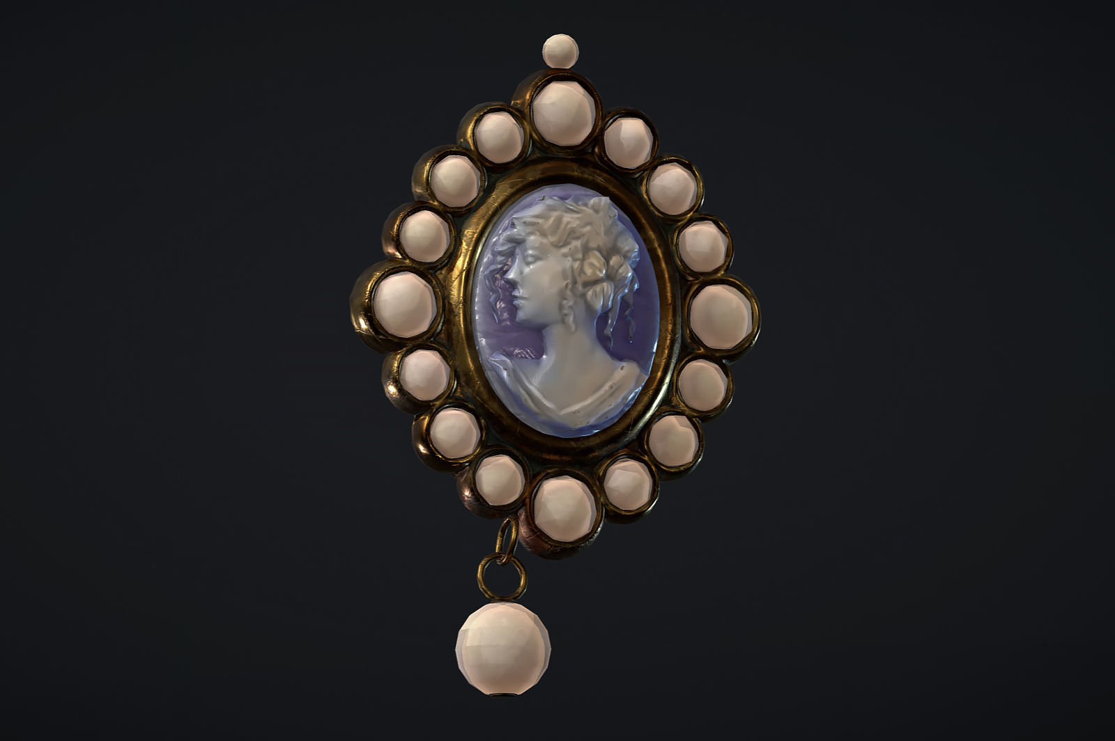 Cameo Brooch with Pearl Trim Low-poly 3D model_2