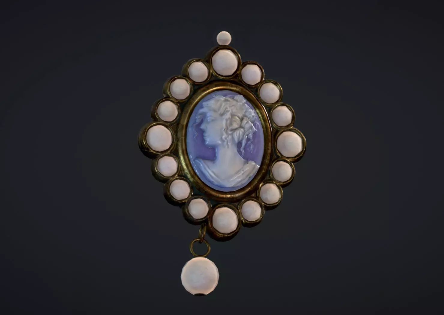 Cameo Brooch with Pearl Trim Low-poly 3D model_0