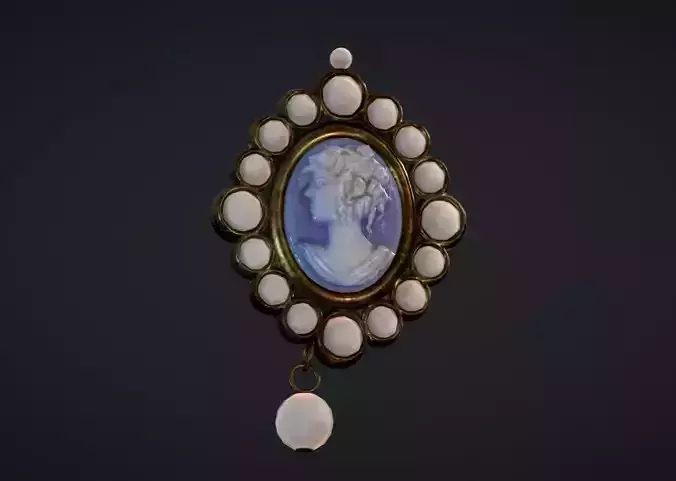 Cameo Brooch with Pearl Trim Low-poly 3D model