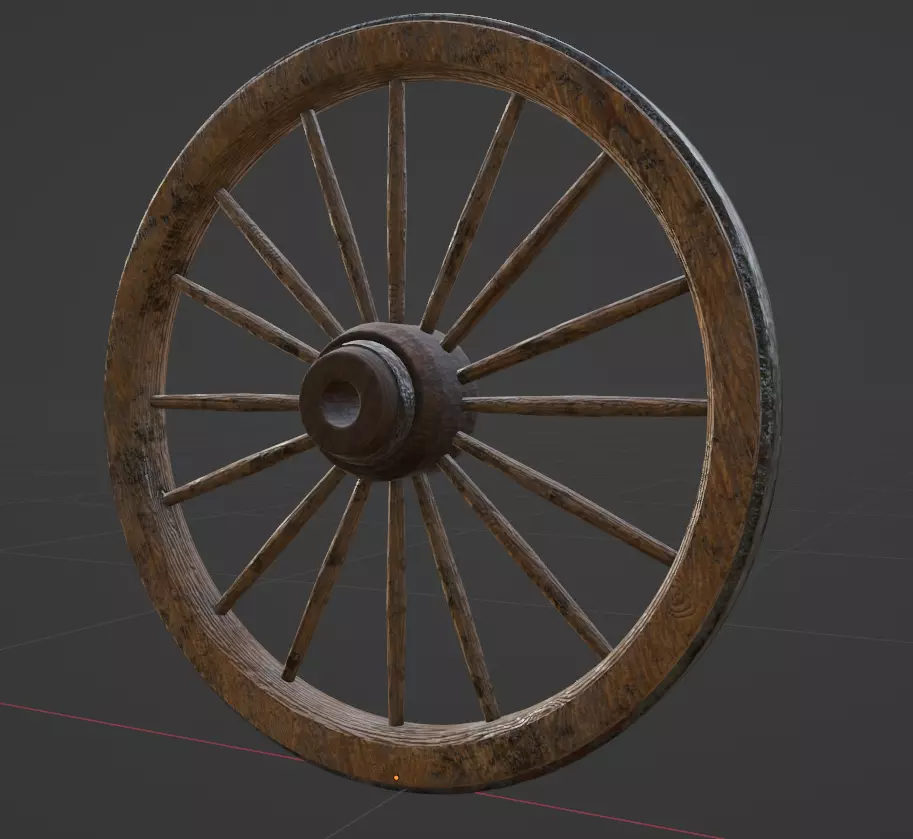 Wooden wheel Low-poly 3D model_0