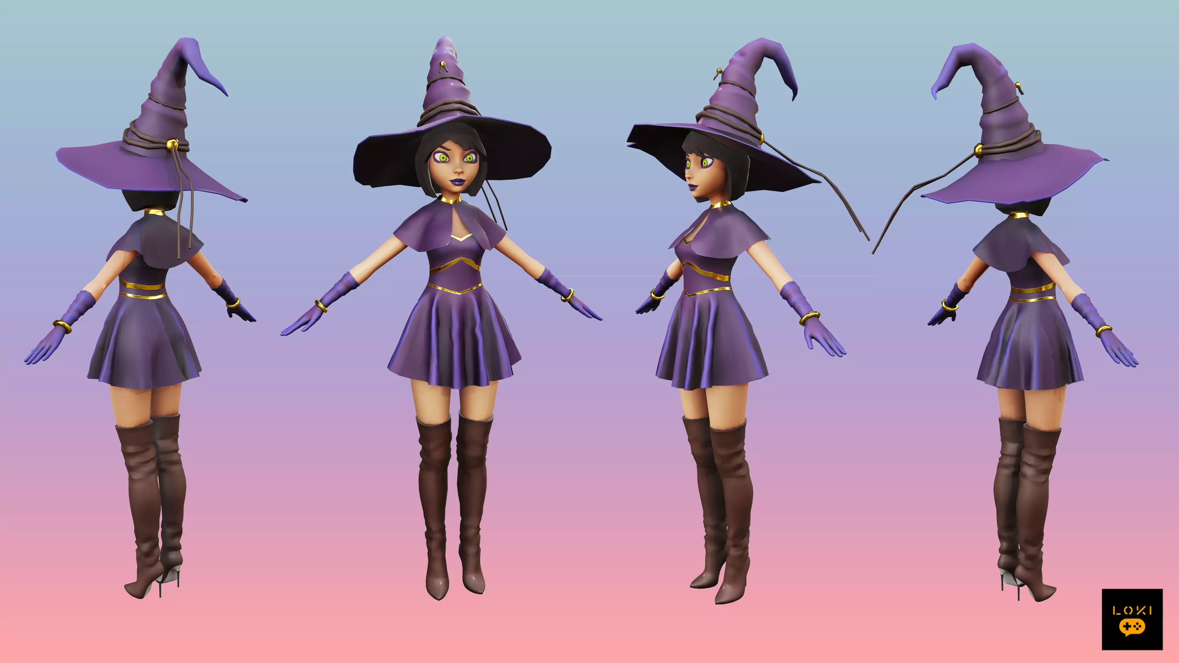 3D Stylized Witch Character Low-poly 3D model_0