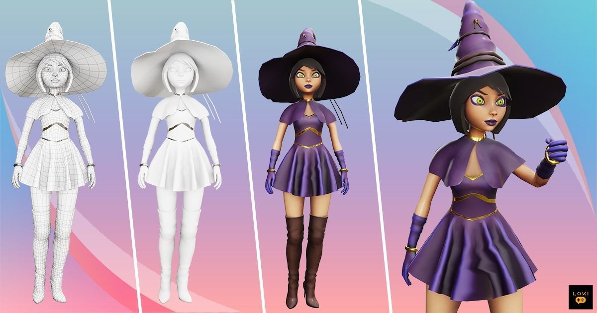 3D Stylized Witch Character Low-poly 3D model_4