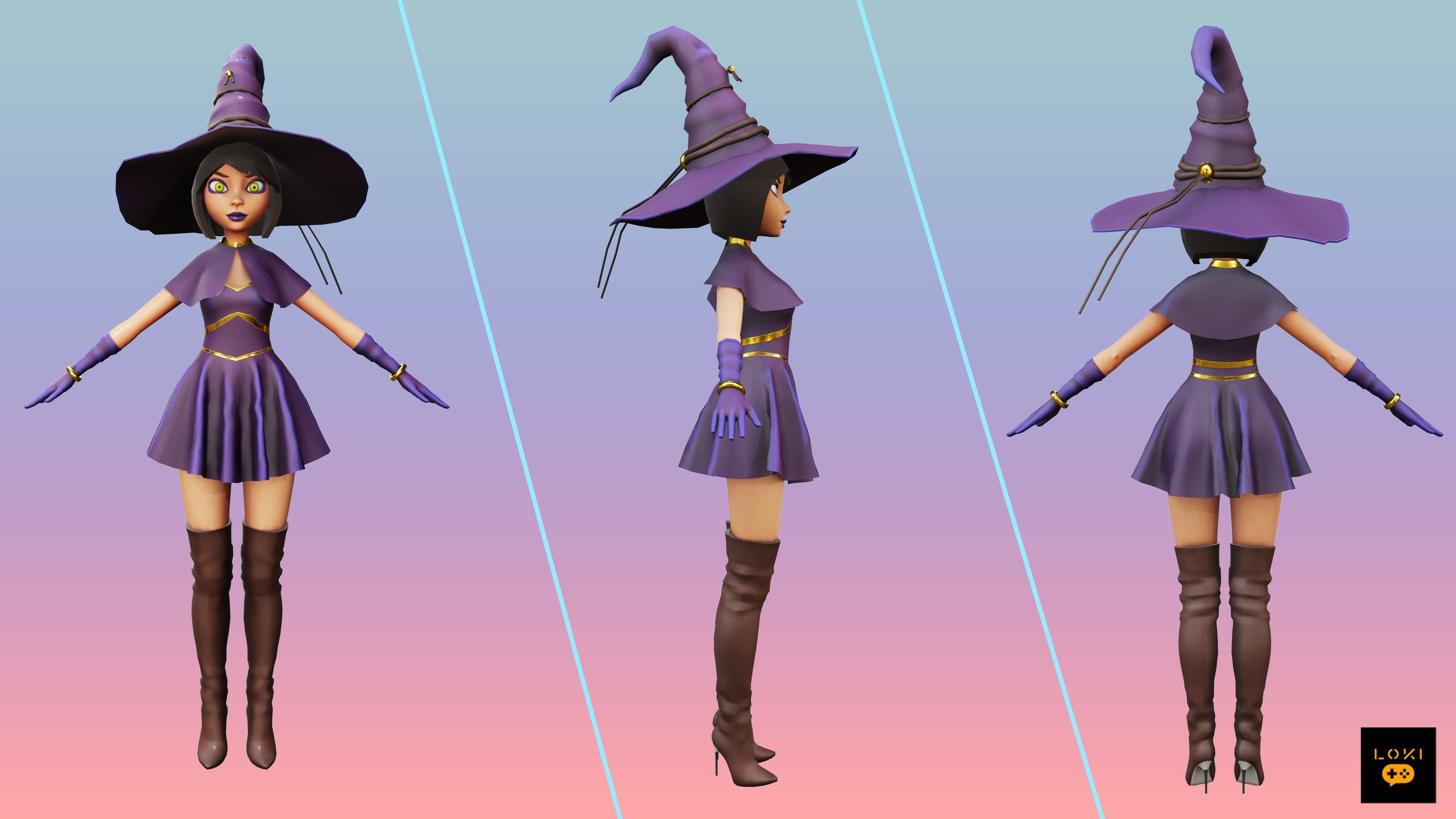 3D Stylized Witch Character Low-poly 3D model_3