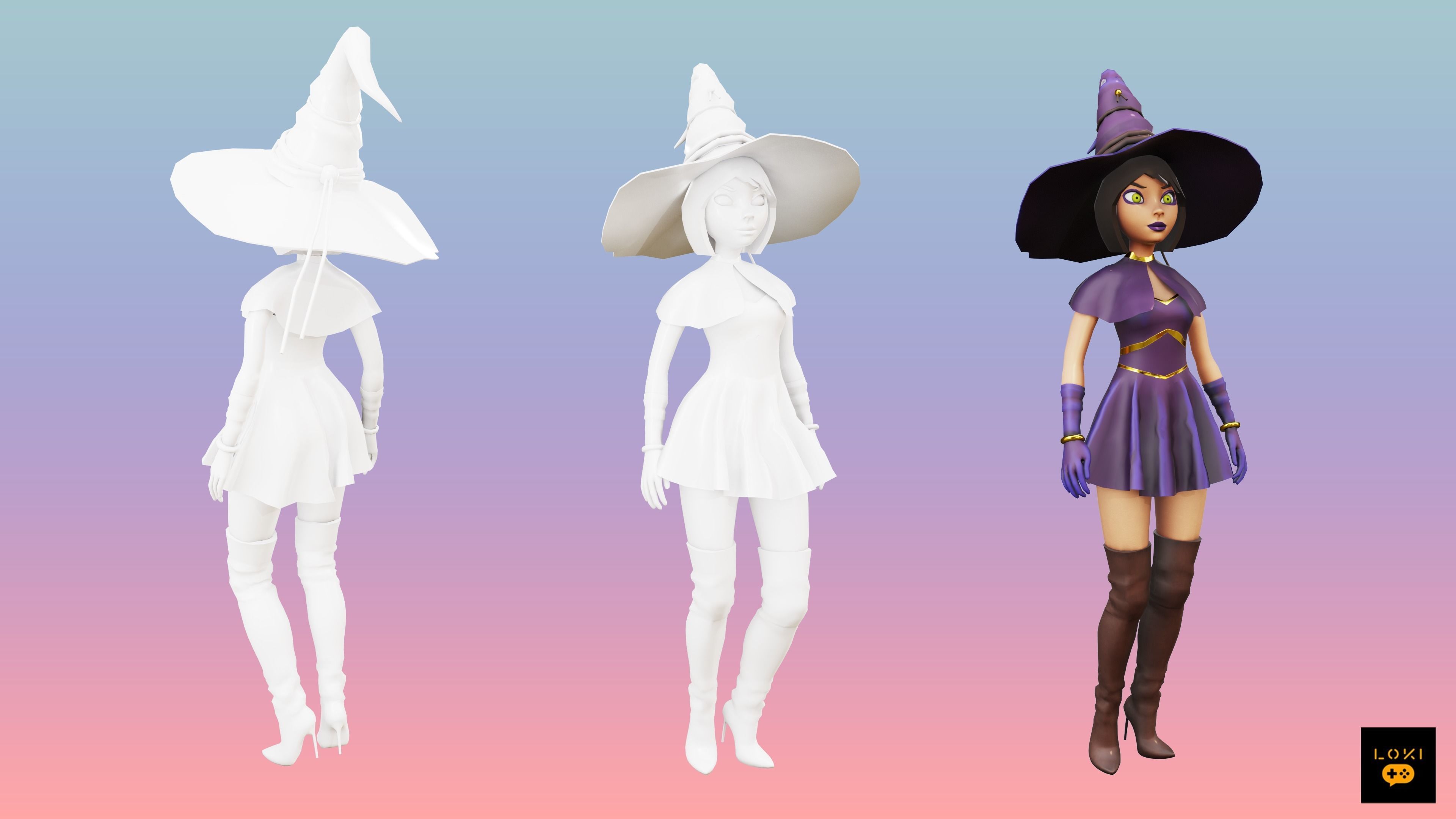3D Stylized Witch Character Low-poly 3D model_2