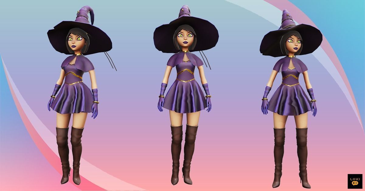 3D Stylized Witch Character Low-poly 3D model_5
