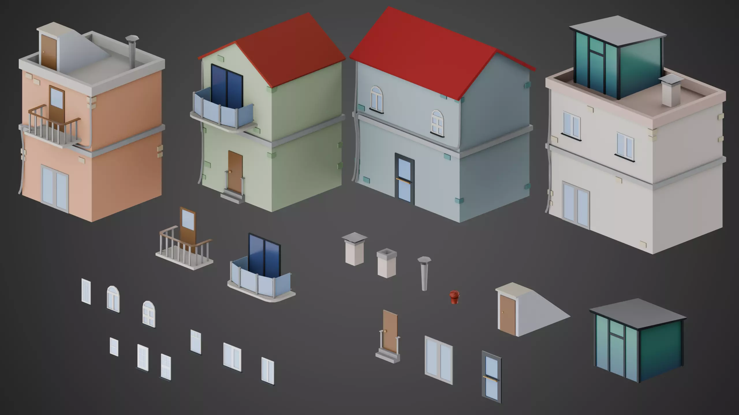 City Buildings Low-poly 3D model_0