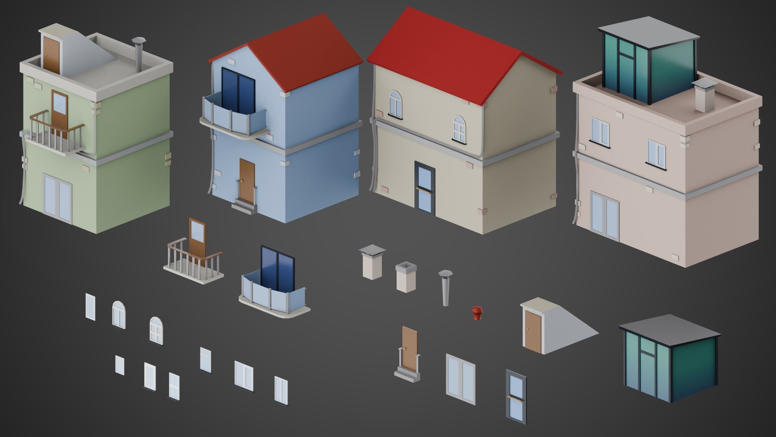 City Buildings Low-poly 3D model_1