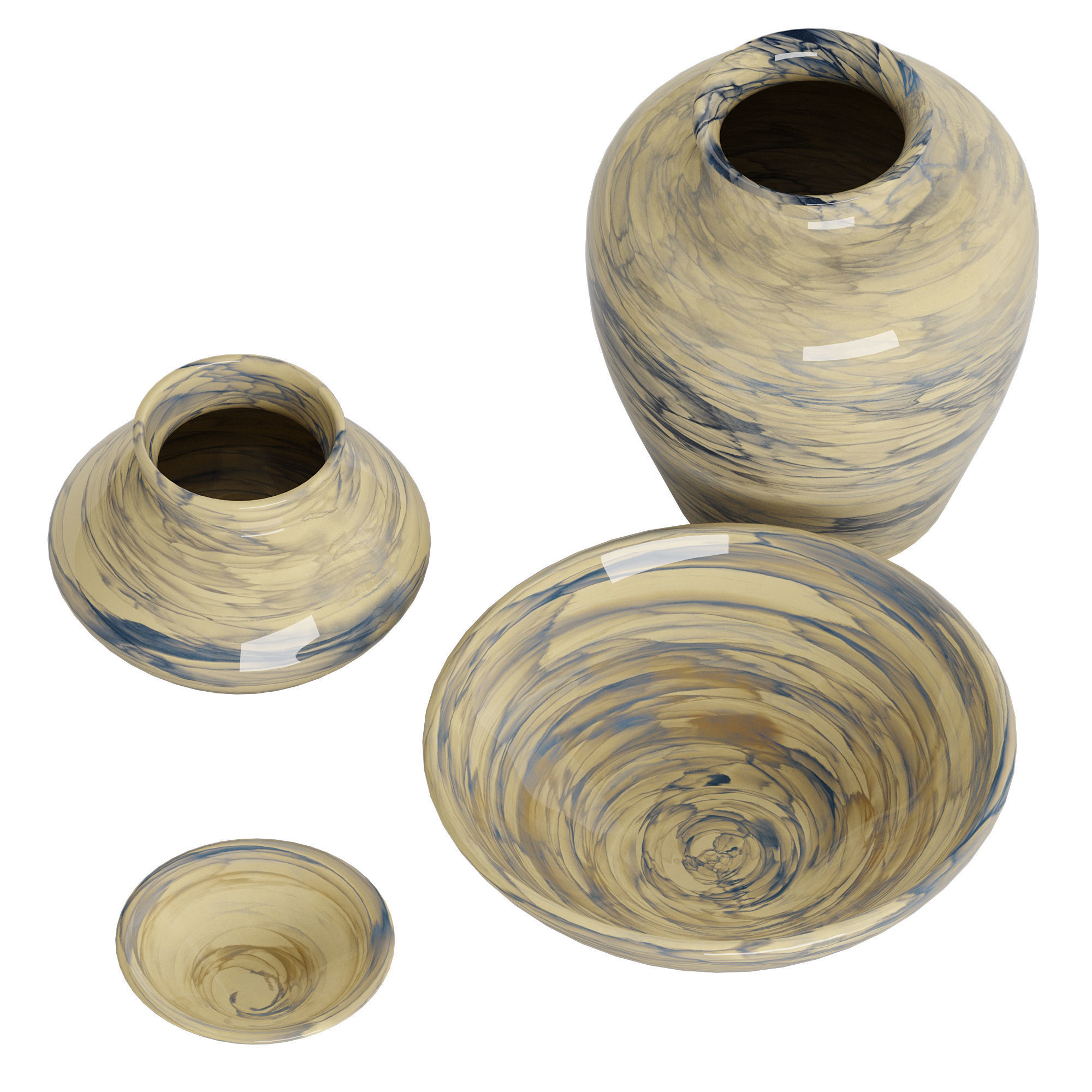 Handcrafted Marbled Ceramic Collection 3D model_1