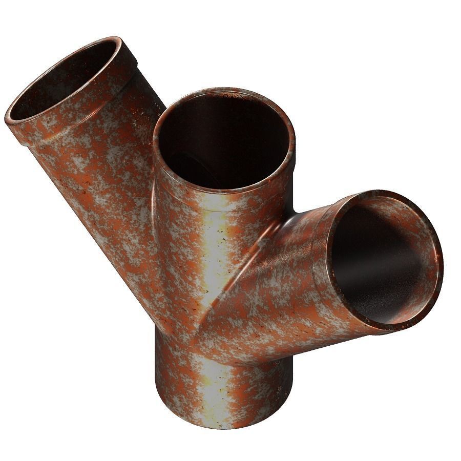 Rusty Steel Fitting Double Y 3D model_2