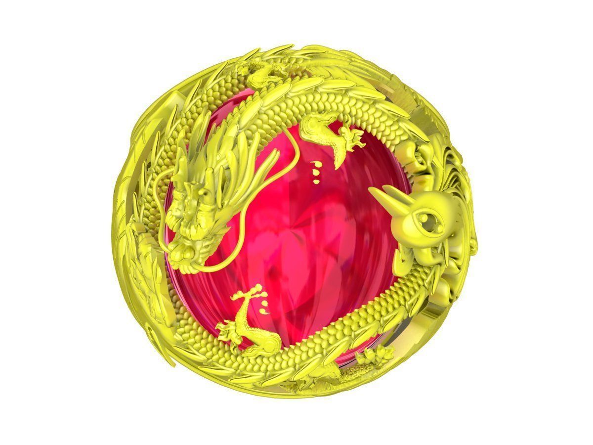 A3868 Oval Ruby Dragon Phoenix Tiger Men Ring 3D print model_2