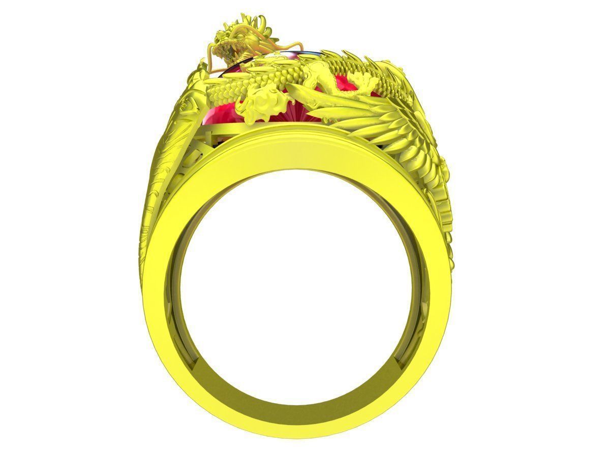 A3868 Oval Ruby Dragon Phoenix Tiger Men Ring 3D print model_3