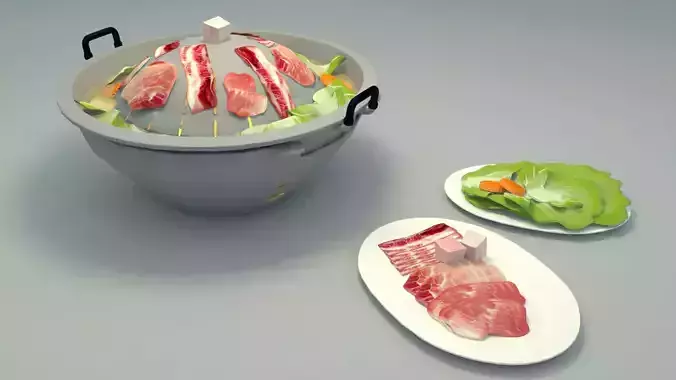 Thai BBQ Or Thai Mu kratha 3D model Low-poly 3D model