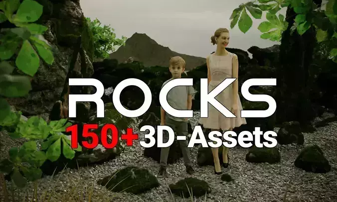 Massive Rocks and Stones and Boulders Moss Set 3D Model Collection