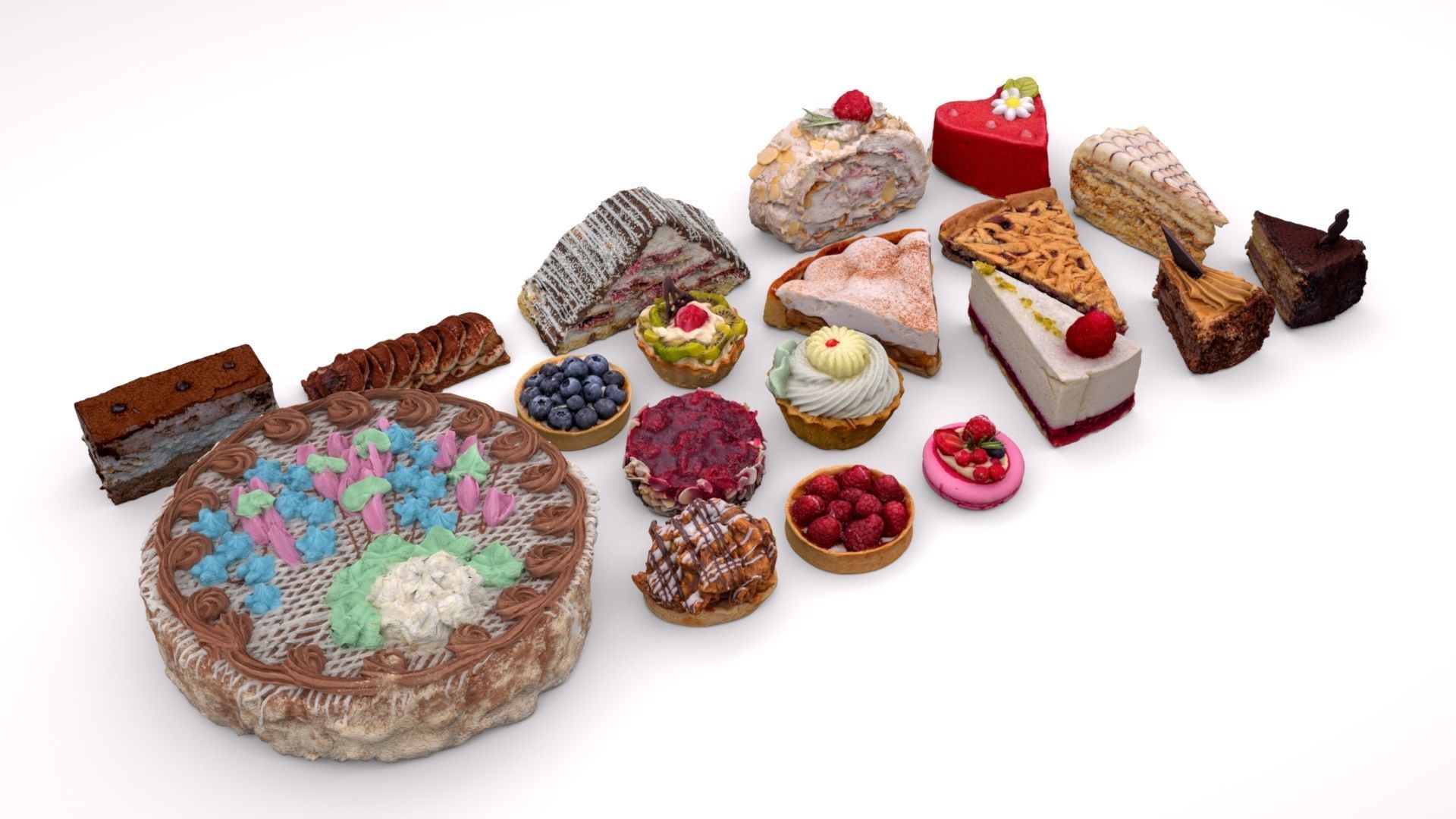 Cake dessert 19 items collection 3D model_1