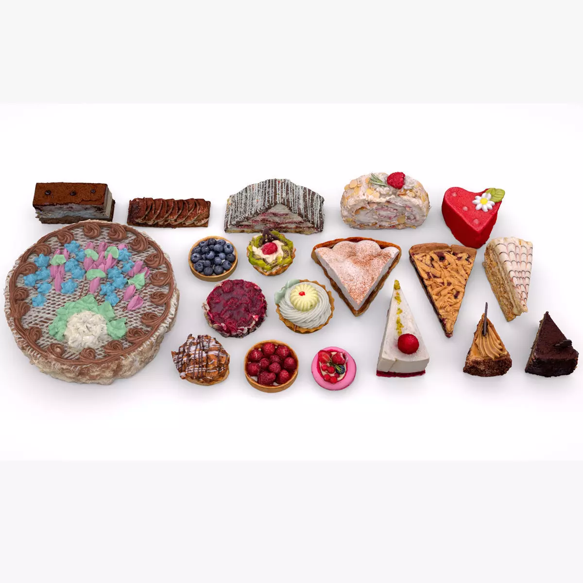 Cake dessert 19 items collection 3D model_0
