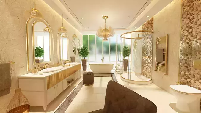 Luxury Elegant Bathroom Interior Design 3D model