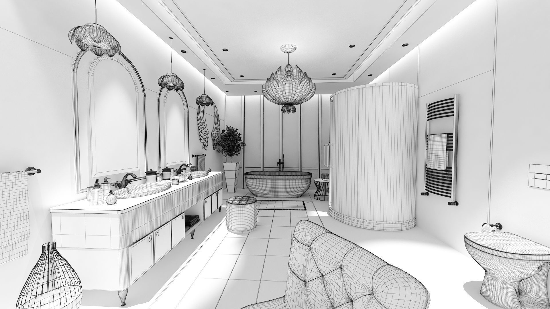 Luxury Elegant Bathroom Interior Design 3D model_17