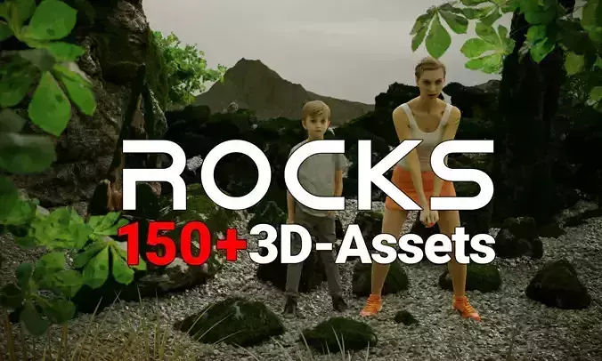Dry Sharp Big Mossy Boulders Rocks and Stones 3D Model Collection