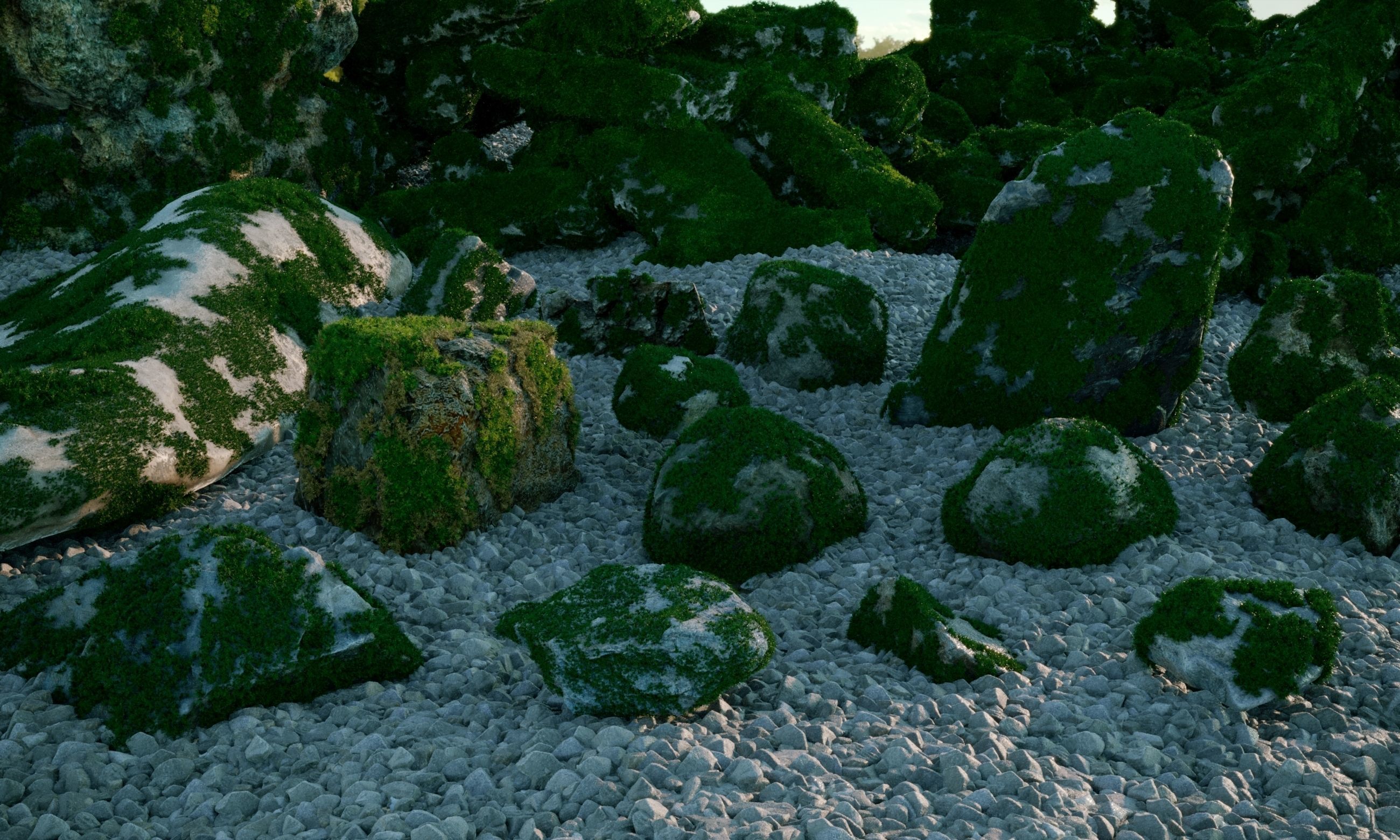 Animated Boy and Mossy Sharp Rocks 3D Model Collection_62