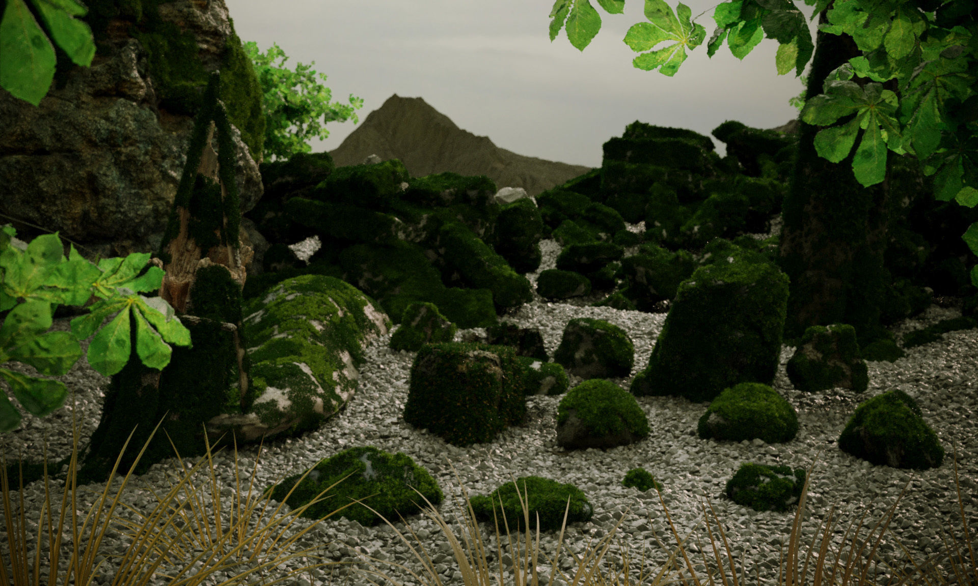 Animated Boy and Mossy Sharp Rocks 3D Model Collection_39