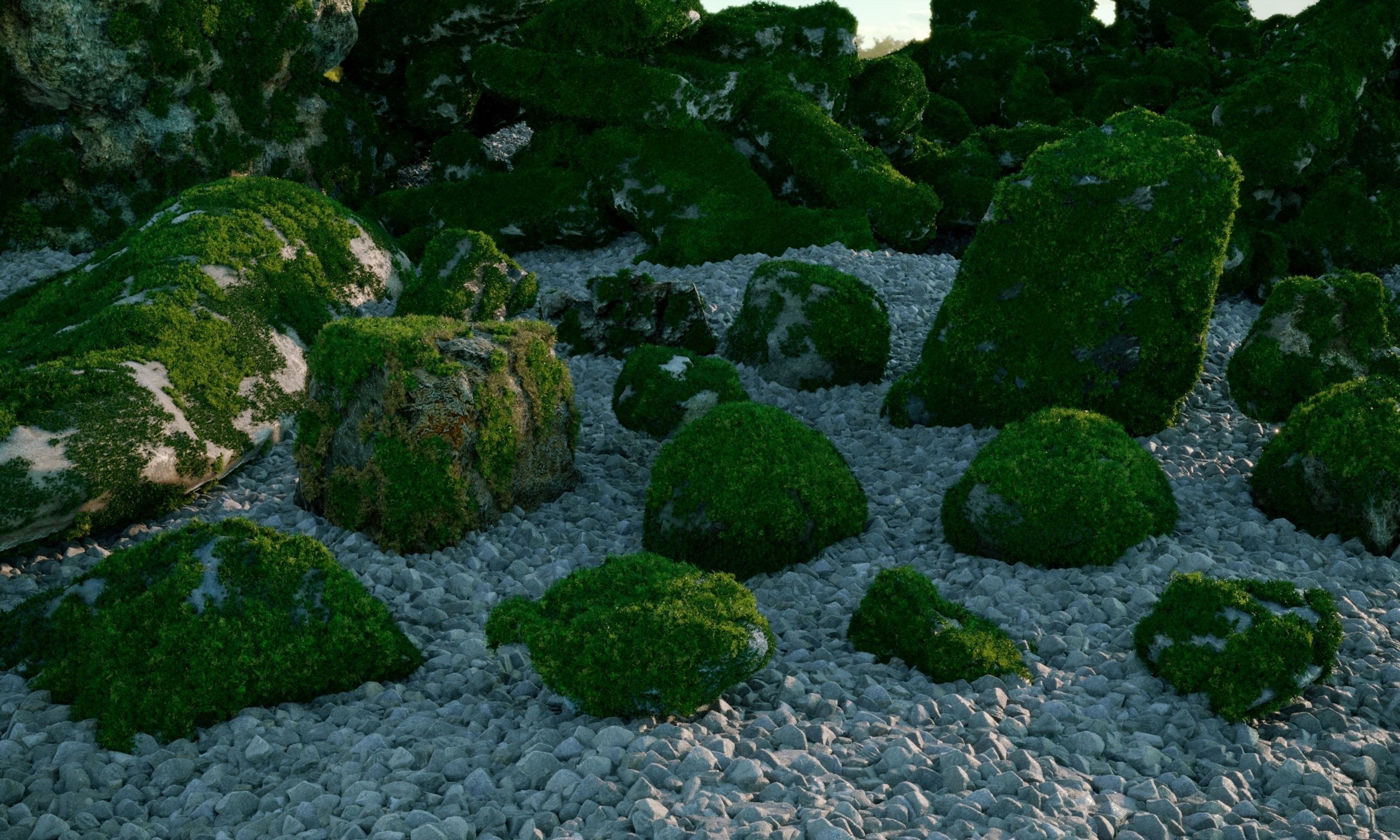 Boy and Big Sharp Moss Rocks 3D Model Collection_57