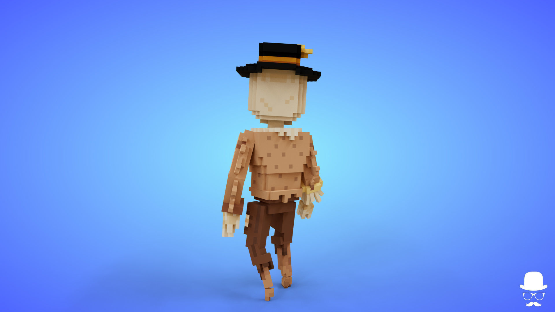 Voxel Character Scarecrow Lowpoly Fantasy Model Low-poly 3D model_2