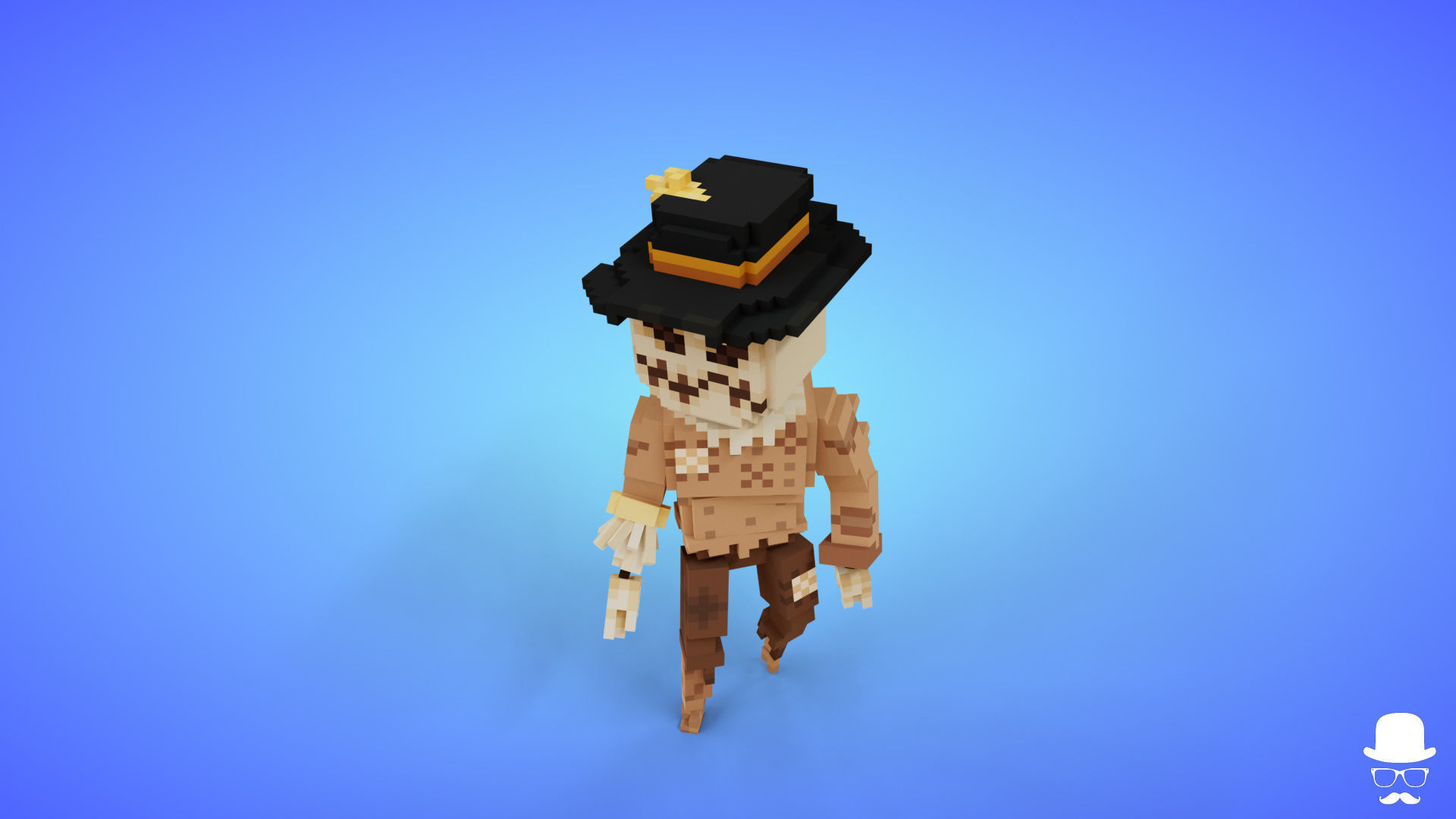 Voxel Character Scarecrow Lowpoly Fantasy Model Low-poly 3D model_4
