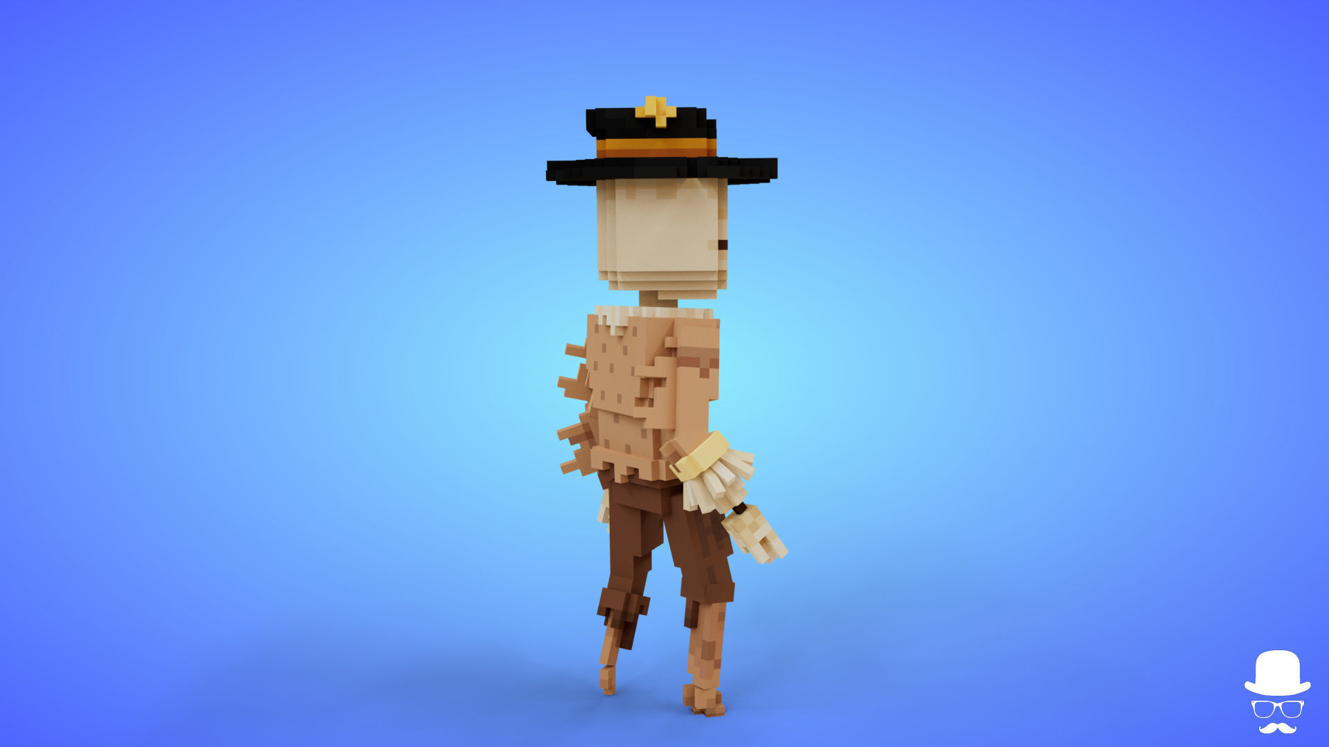 Voxel Character Scarecrow Lowpoly Fantasy Model Low-poly 3D model_3