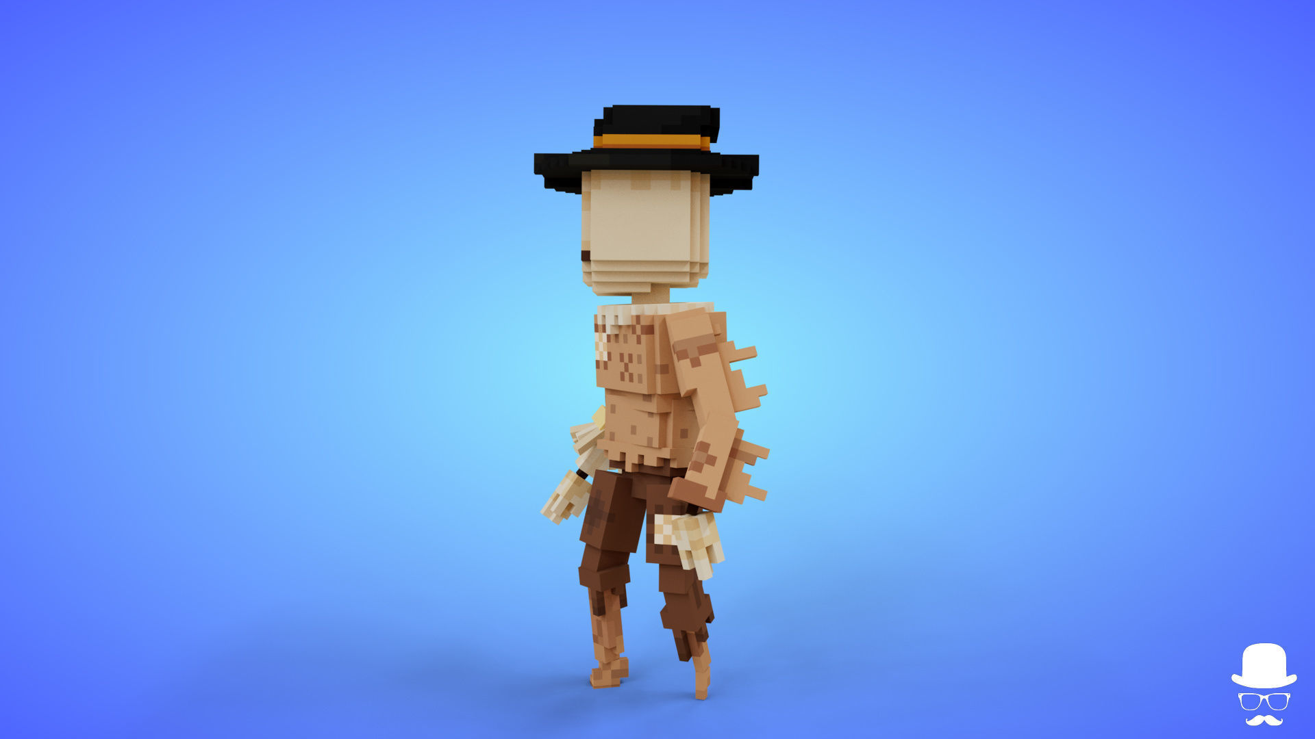 Voxel Character Scarecrow Lowpoly Fantasy Model Low-poly 3D model_1