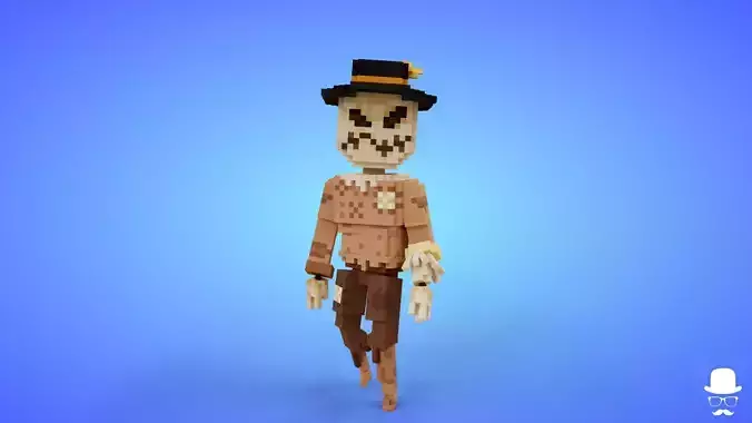 Voxel Character Scarecrow Lowpoly Fantasy Model Low-poly 3D model