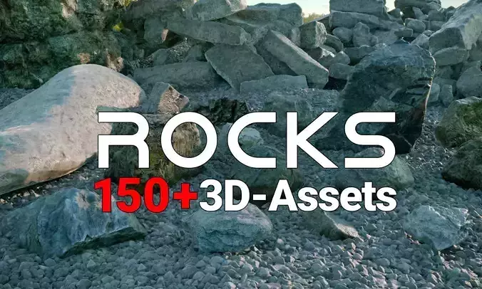 Pebbles and Moss Sharp Rocks 3D Model Collection