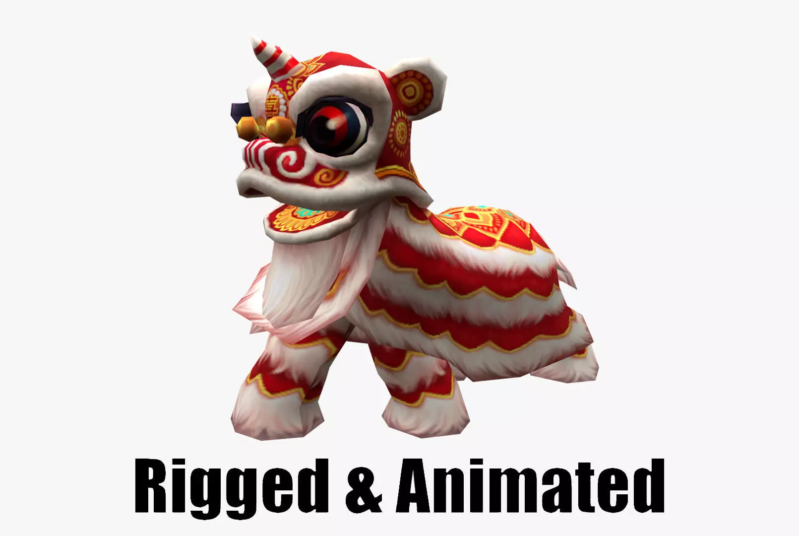 Animated Lion dance Low-poly 3D model_0