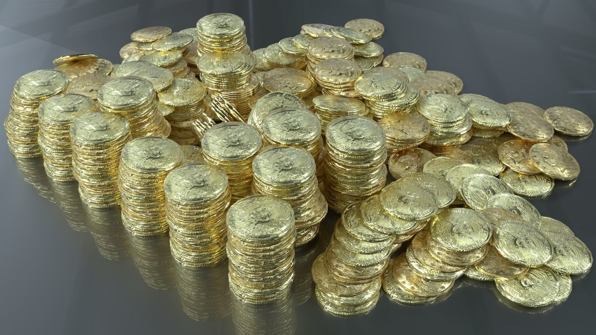 Golden Coin Pile 02 Low-poly 3D model_2