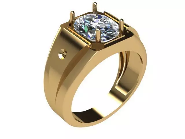 Men ring with oval stone 3D print model_0