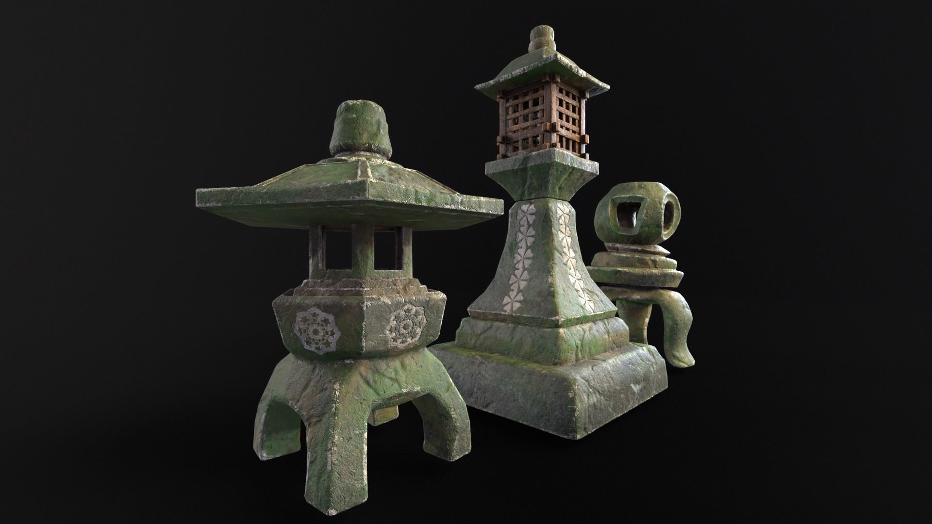 Forest Mystic Japanese Lanterns Low-poly 3D model_14
