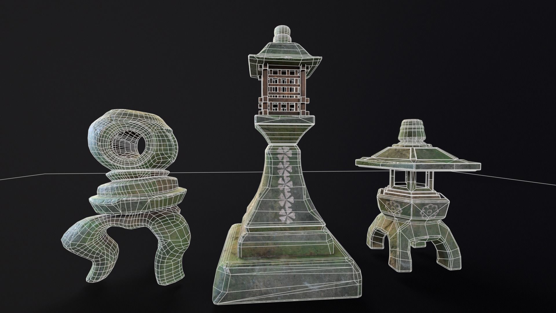 Forest Mystic Japanese Lanterns Low-poly 3D model_3
