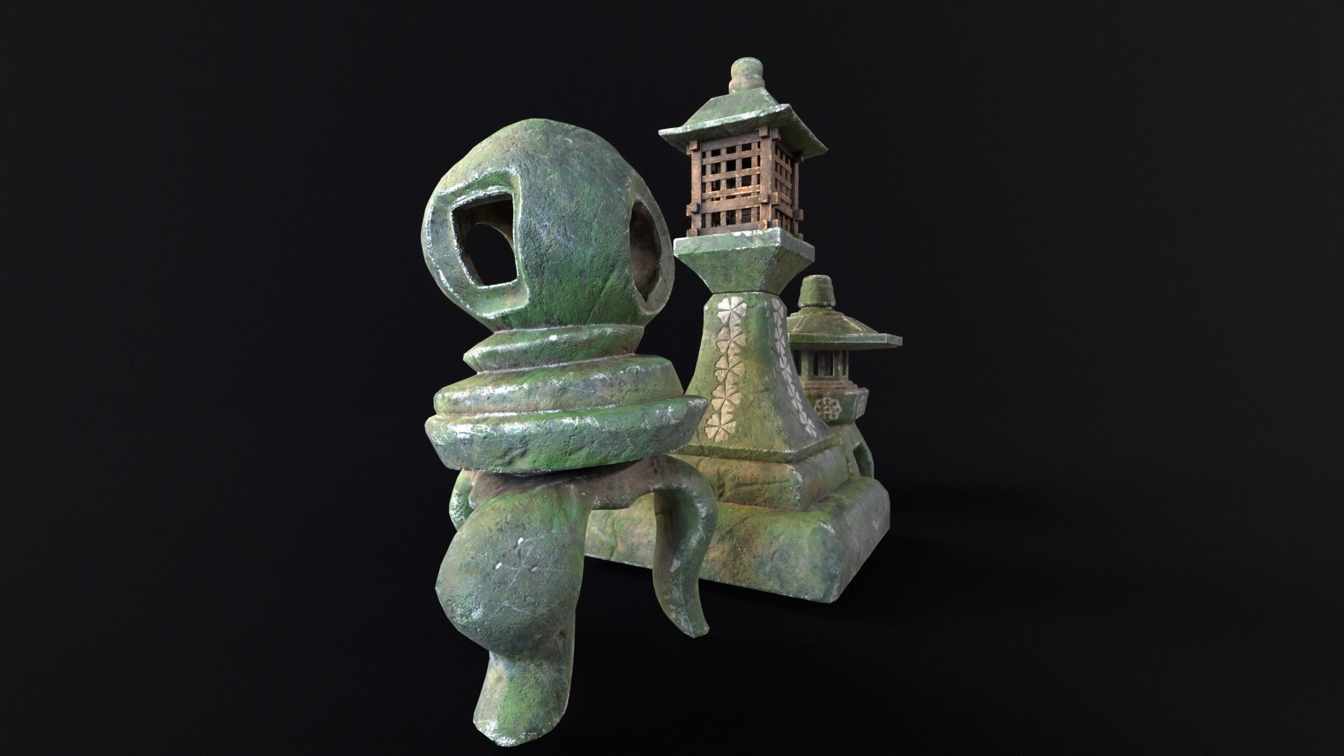 Forest Mystic Japanese Lanterns Low-poly 3D model_6